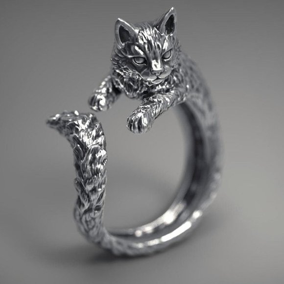 Other - 925 Sterling Silver Vintage Style Cat Ring Adjustable Size